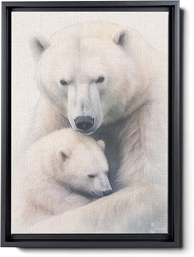 Fox Mother Cub Print, In The Style Of Stencil-Based, Ivory, Kids Wall Art, Kids Wall Art Display, Mom And Baby Animal Art Print
