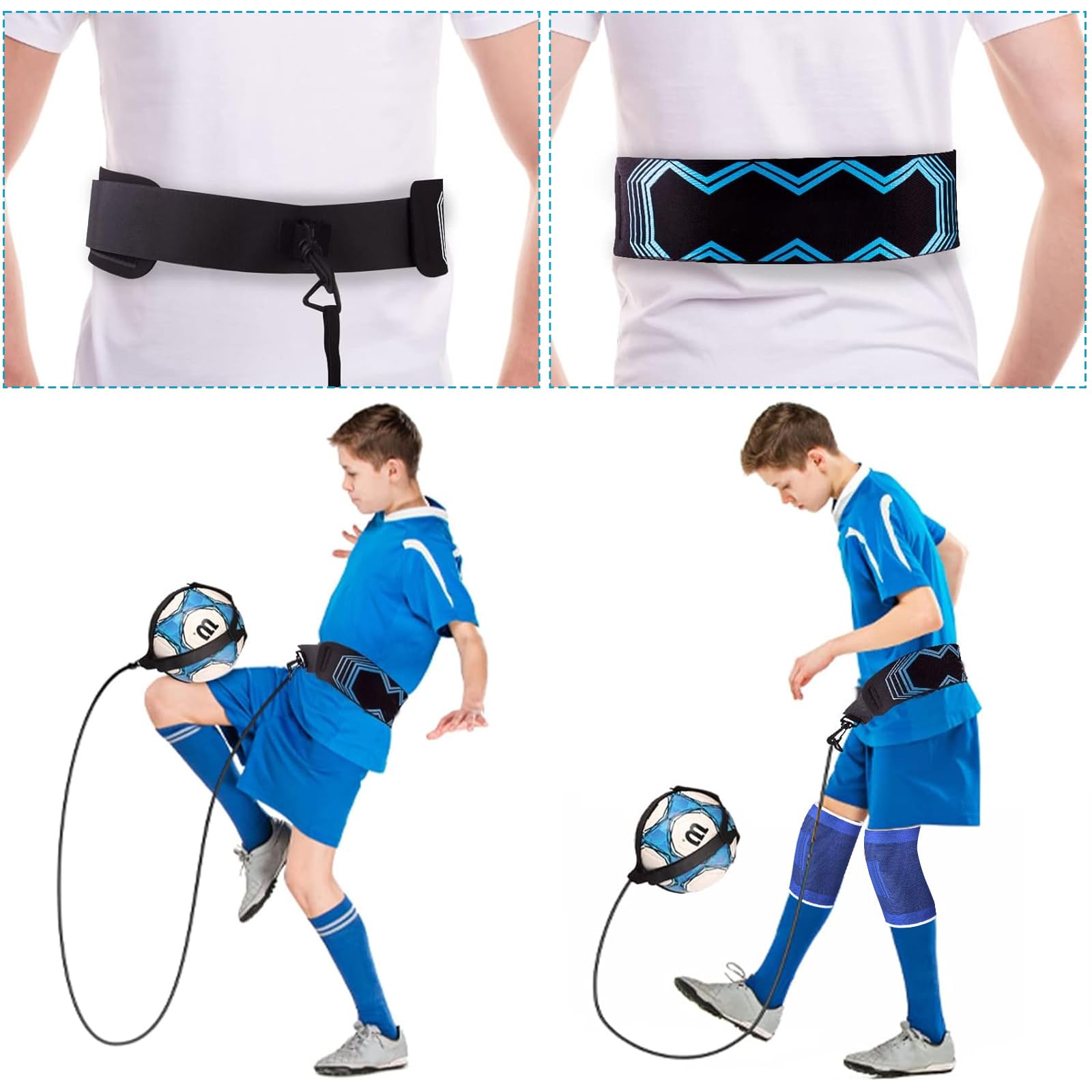 Ayuda de Entrenamiento de Fútbol Solo, Entrenador de Patadas con Cinturón Ajustable, Incluye Rodilleras, Accesorios de Entrenamiento de Fútbol, Regalo para Niños y Adultos