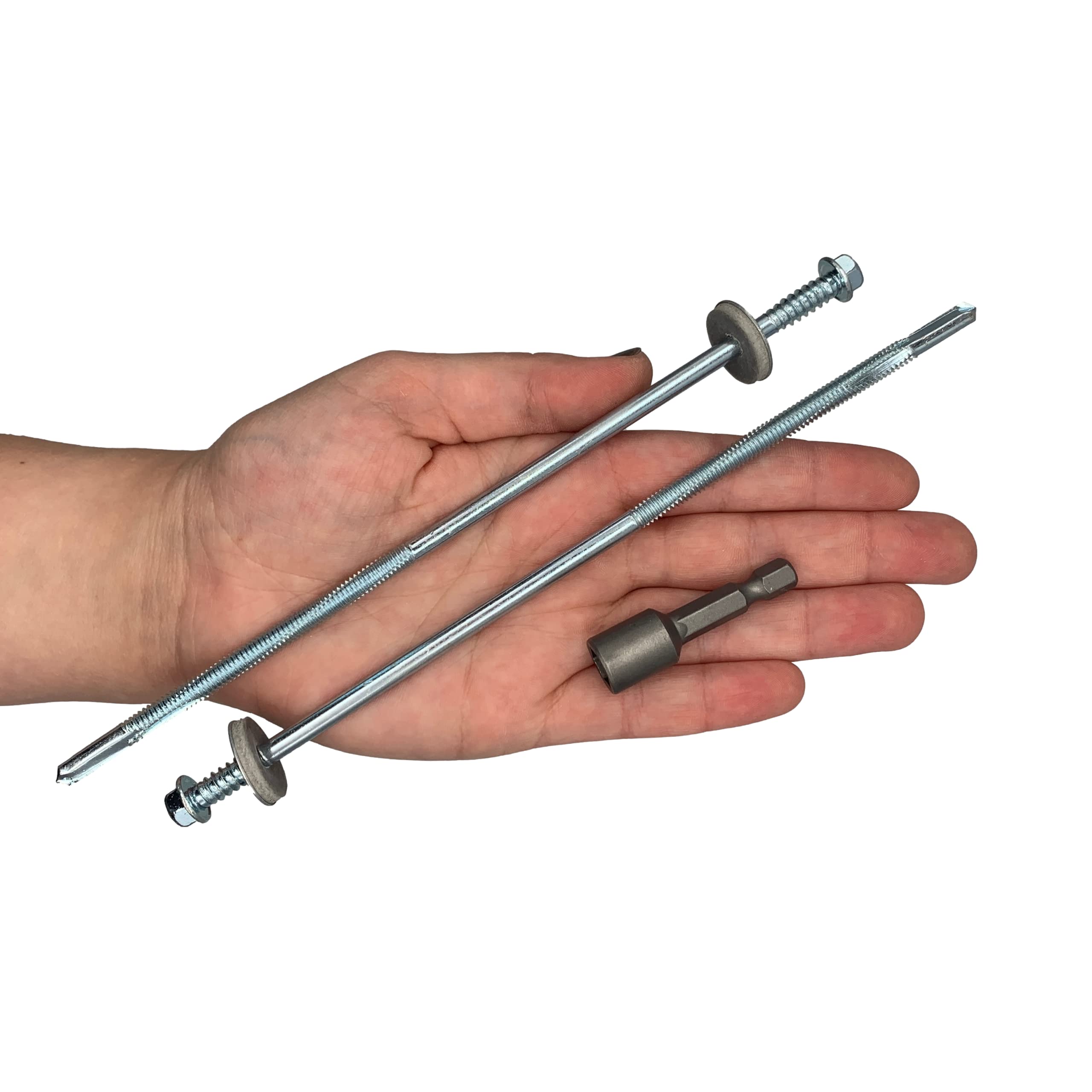 Lot de 45 vis auto-perceuses à tête hexagonale en acier zingué 5,5 x 190 mm avec rondelles EPDM pour fixer des panneaux sandwich (45, 5,5 x 190 mm)