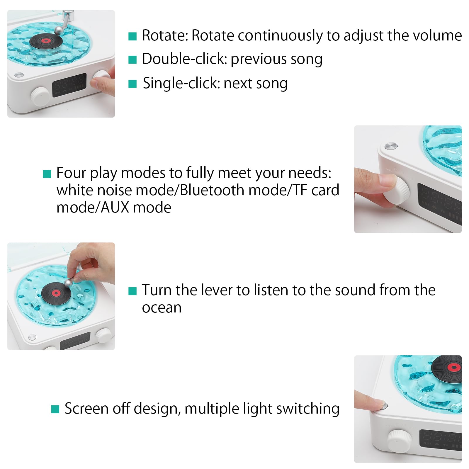 Waves Lecteur Vinyle Aqua Avec Haut-Parleur Bluetooth - Platine Vinyle Vintage Compatible Bluetooth