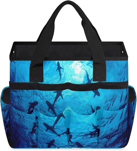 Miniatura 2 de Ocean Animal Sharks Garden Tool Tote Bag for Women Men Gardening Tool Storage Bags with 10 Pockets Standable Garden Home Tool Kits Organizer for