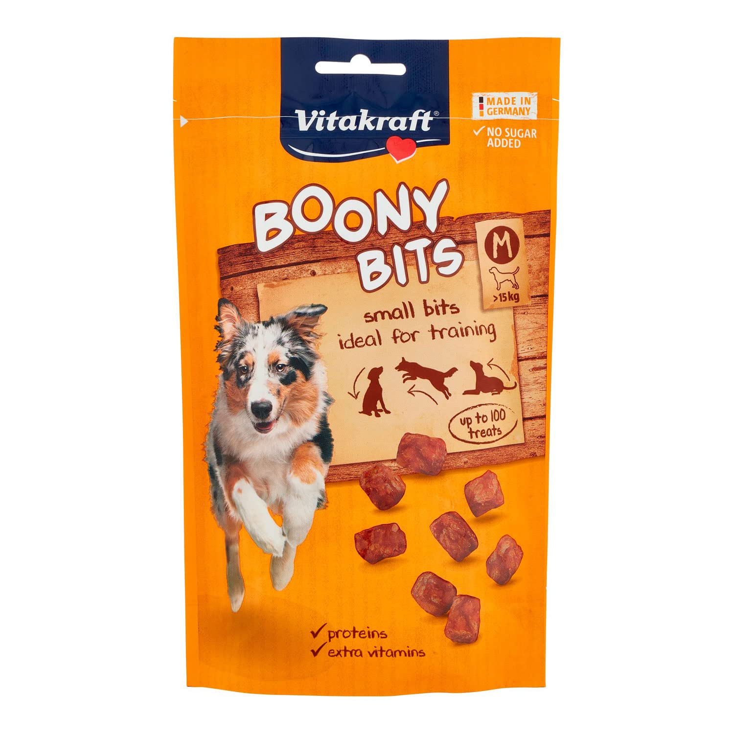Vitakraft Boony Bits M, Hundeleckerli, Hundesnack mit Geflügelfleisch, Hunde Trainingsleckerli, ohne Zusatz von Zucker (1x 120g)