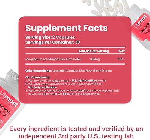 Miniatura 2 de Suplemento de glicinato de magnesio - Solo 1 cápsula  175 mg de magnesio absorbible (350 mg en 2 cápsulas) sin OMG, sin gluten, sin alérgenos