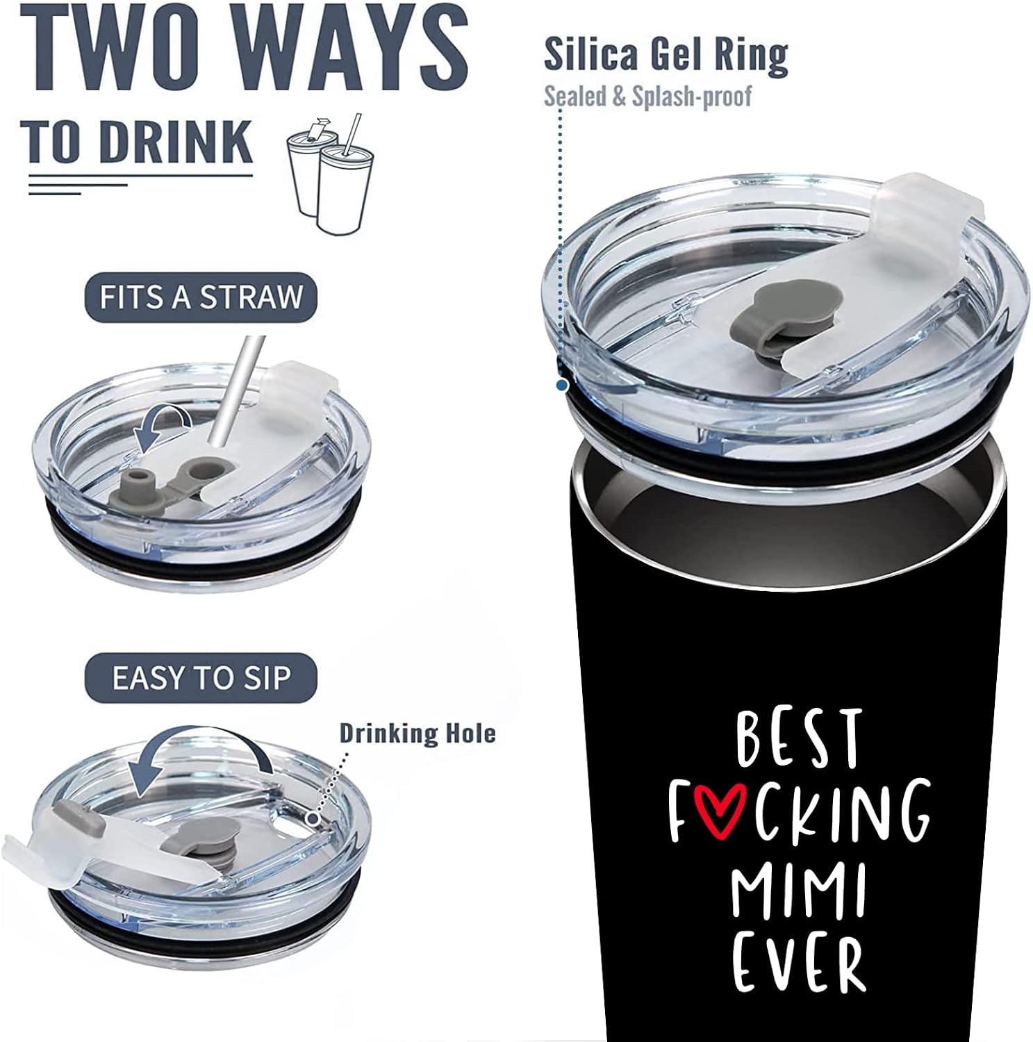 Mimi Tumbler Mug, Gigi or Grandma gifts, Christmas Birthday Gifts, 20 Oz Stainless Steel Insulated Thermal Vacuum Tumbler Cup, Travel Mug Water Bottle for Mom Nana Women Friends
