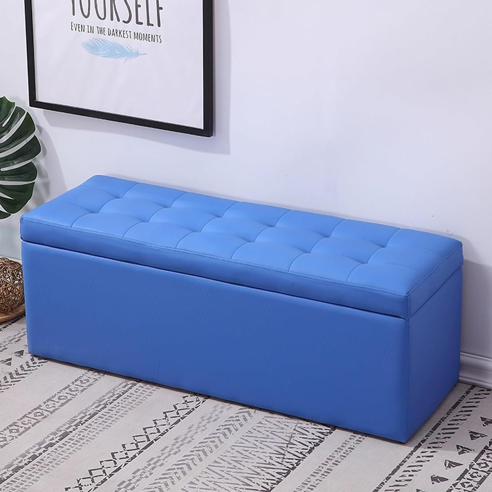 GHFXSCV Modern Entryway Bench with Storage & Cushion, Leather Shoe Rack & Stool, Versatile Blue 100cm/40in Entryway Seating & Bedroom Accent Piece