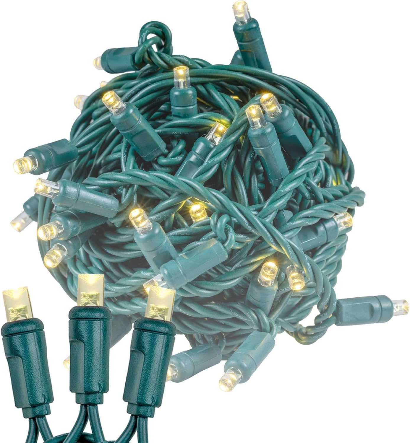 Novelty Lights 50ft 100 LED Warm White Christmas Lights Outdoor/Indoor, 6" Spacing, Green Wire String Lights for Festive Xmas Lighting, IP55, UL Listed, Dimmable, Connectable Warm White 1