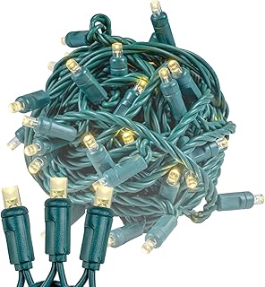 Novelty Lights 25ft 50 LED Warm White Christmas Lights Outdoor/Indoor, 6" Spacing, Green Wire String Lights for Festive Xmas Lighting, IP55, UL Listed, Dimmable, Connectable