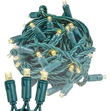 Novelty Lights 50ft 100 LED Warm White Christmas Lights Outdoor/Indoor, 6" Spacing, Green Wire String Lights for Festive Xmas Lighting, IP55, UL Listed, Dimmable, Connectable