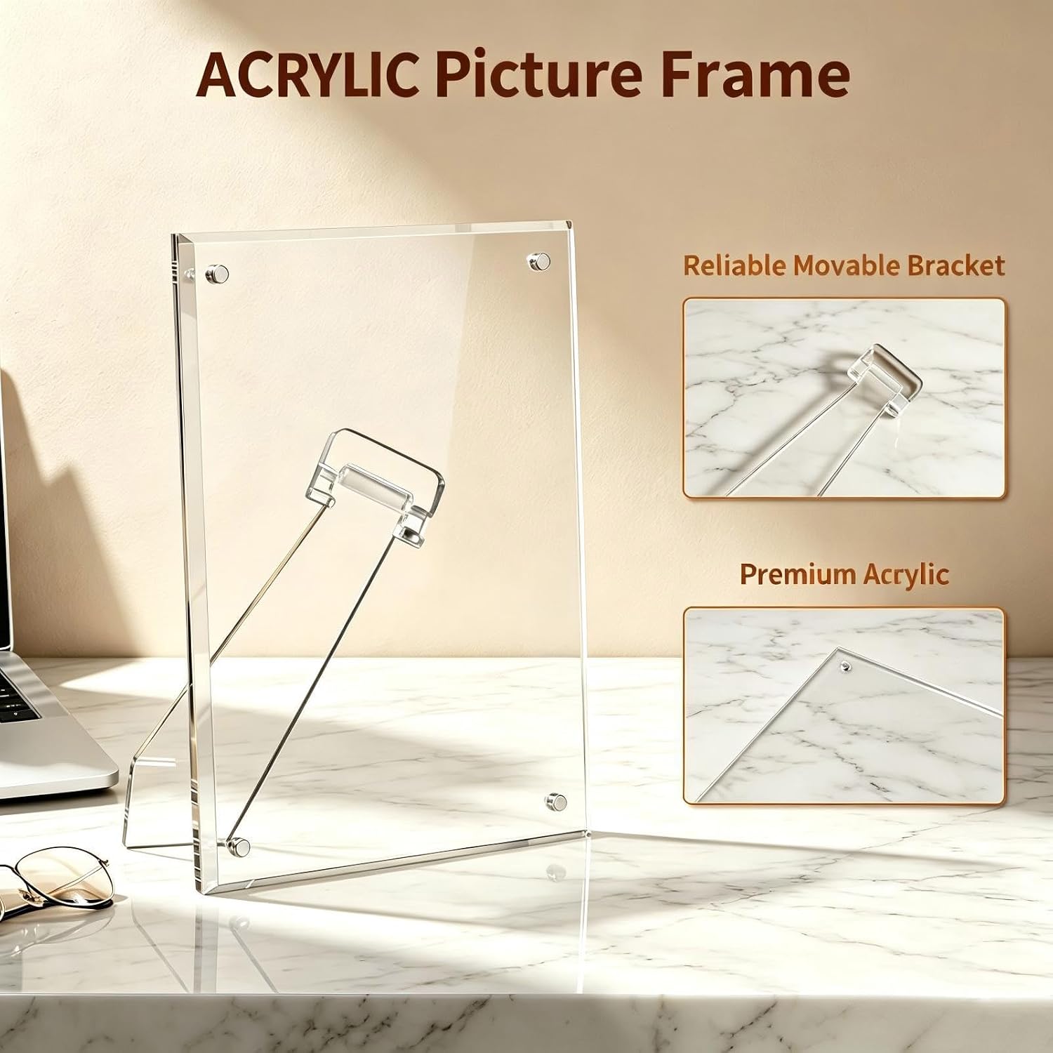 Acrylic Magnetic Picture Frame 8.5x11.5, Clear Photo Frame with Foldable Stand, Tabletop Display for Home Office Decor, 3-Pack image 5