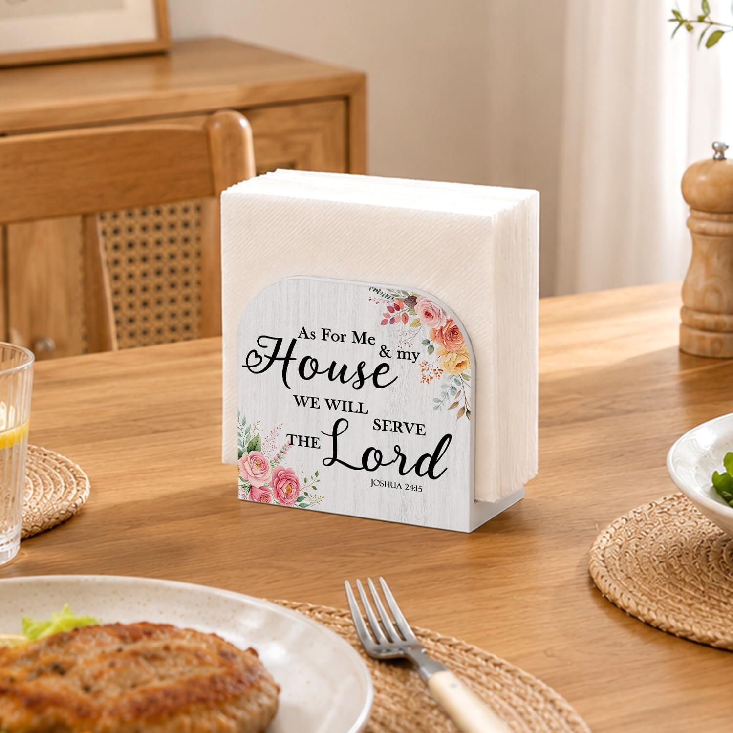 Christian Floral Wooden Napkin Dispenser Holder