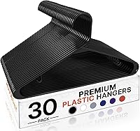 Vista 6 de HOUSE DAY Paquete de 10 perchas de plástico color negro, perchas de plástico con ganchos integrados, percha duradera y fuerte para armario, ahorro