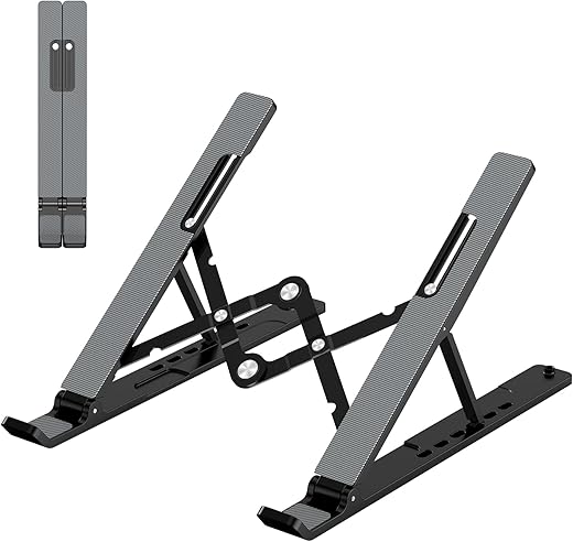 Adjustable Laptop Stand, Portable Laptop Riser for Desk, ABS+Silicone Foldable Ventilated Cooling Notebook Holder Stand for 10-15.6” Laptops,Tablets