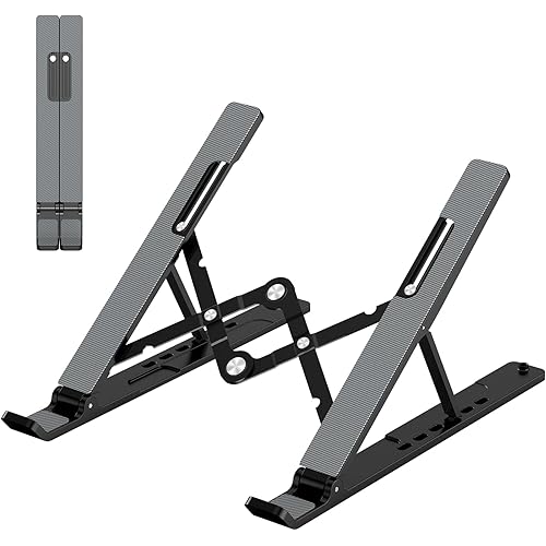 Adjustable Laptop Stand, Portable Laptop Riser for Desk, ABS+Silicone Foldable Ventilated Cooling Notebook Holder Stand for 10-15.6” Laptops, Tablets