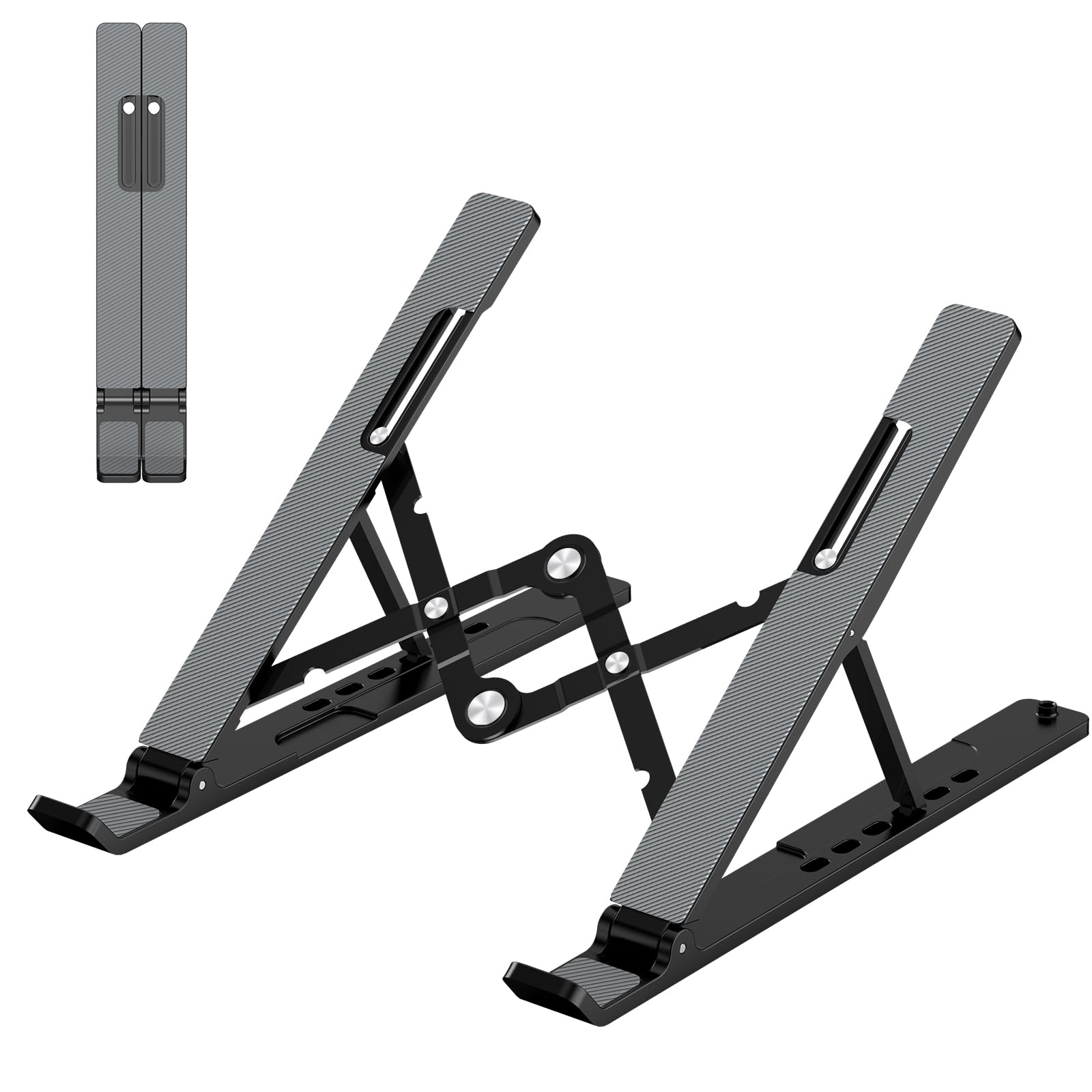 Adjustable Laptop Stand, Portable Laptop Riser for Desk, ABS+Silicone Foldable Ventilated Cooling Notebook Holder Stand for 10-15.6” Laptops, Tablets