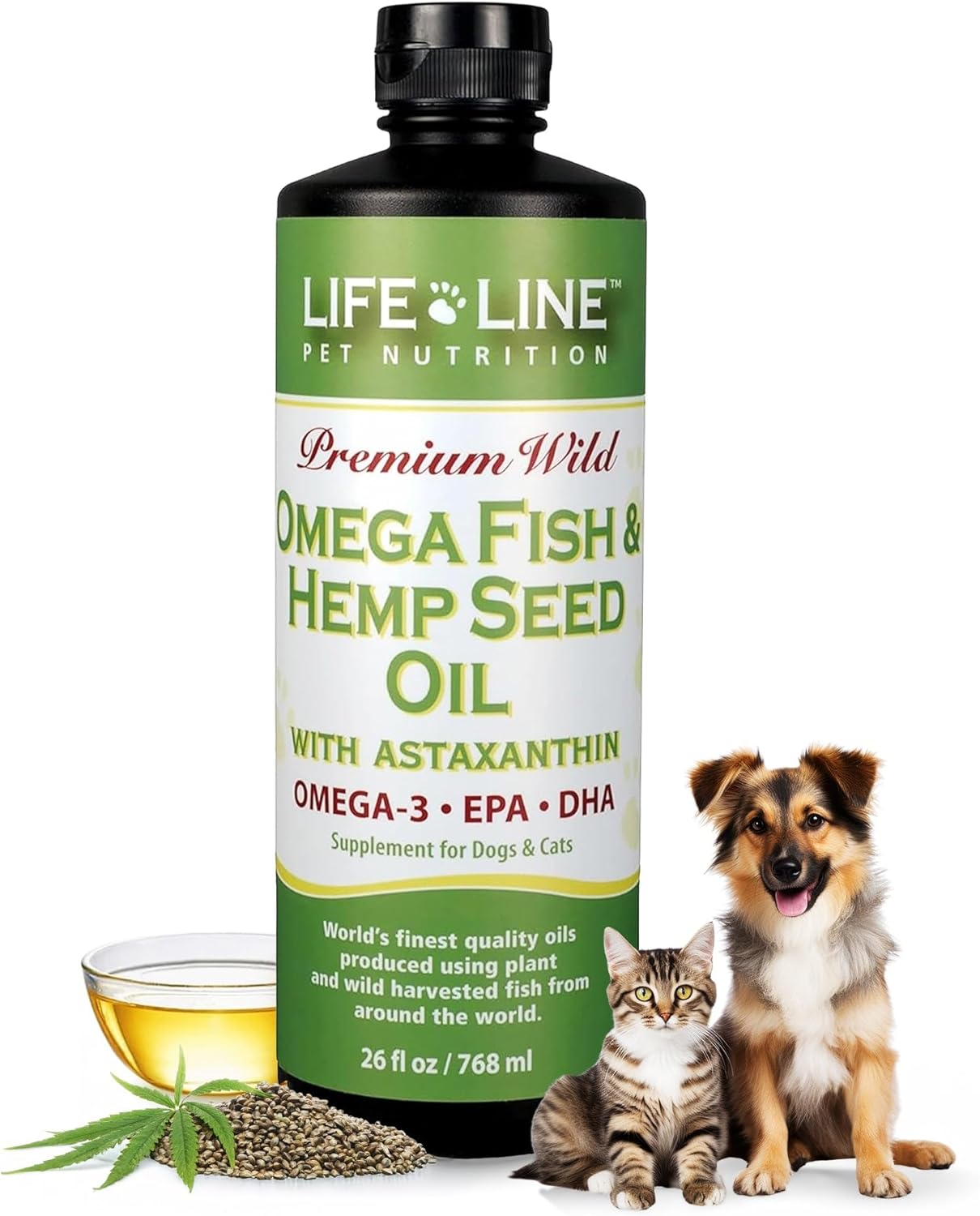 Lifeline Premium Pet Hemp Oil for Dogs & Cats – Omega 3 Supplement with Fish Oil & Astaxanthin for Joint Health, Itchy Skin & Anxiety – Dog Hemp Oil Supports Pain Relief – 26 oz