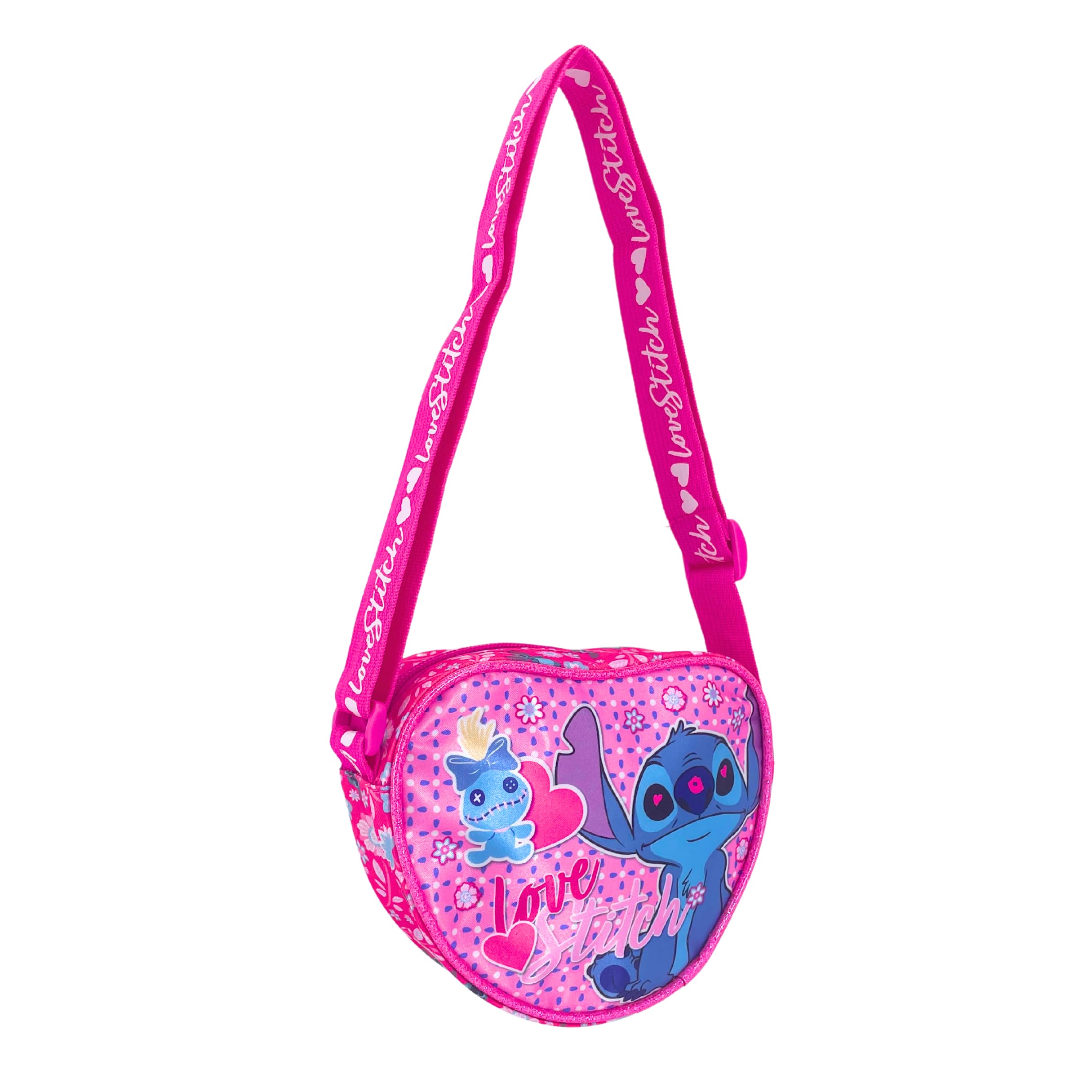 Disney Stitch Bolso para Niñas, Diseño Stitch Corazon Bandolera Bolso Ajustable, Regalo para Niñas y Adolescentes