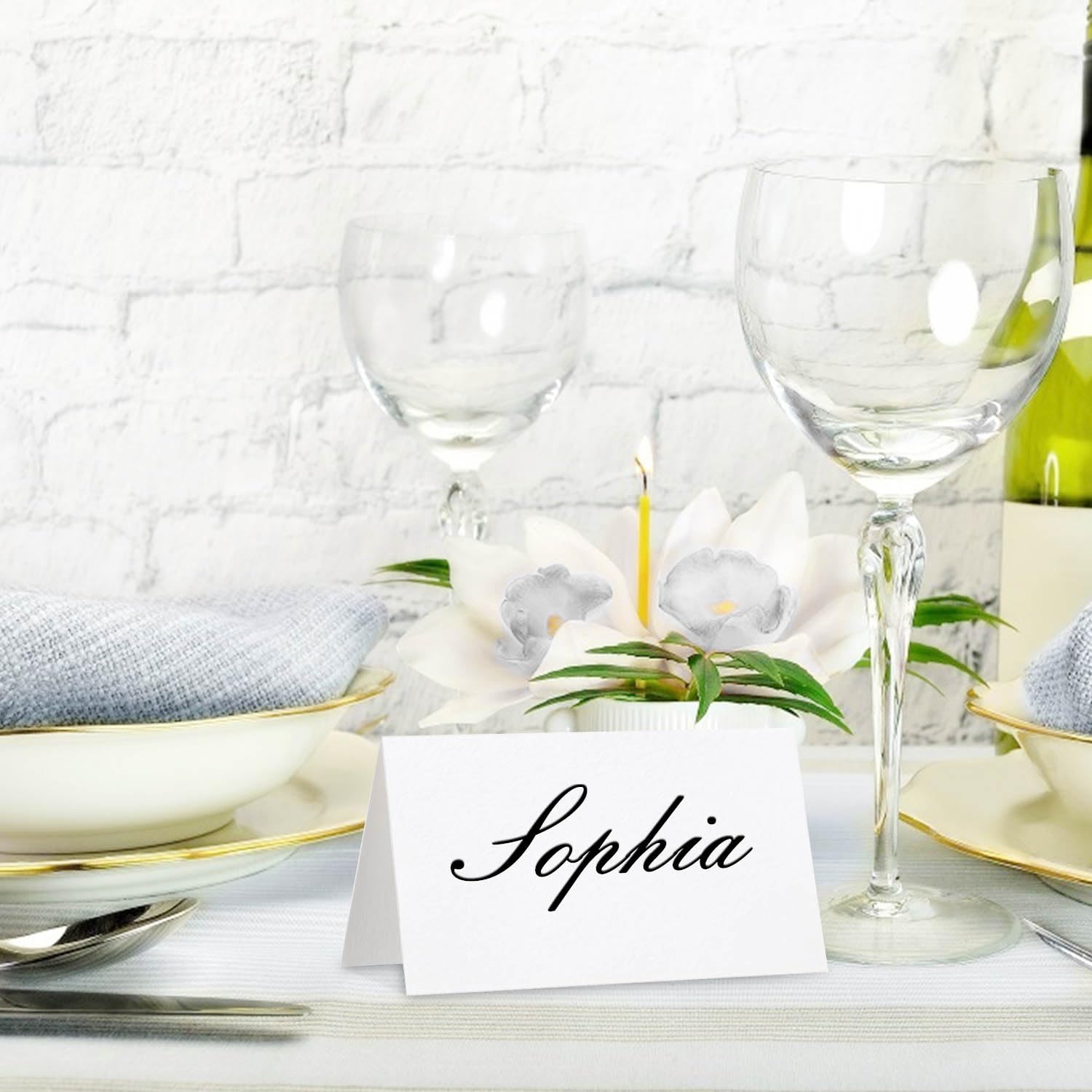 100 Pack Place Cards For Table Setting Small Paper Tent Cards With Gold Foil Border Event Table Cards For Restaurant Wedding Party Banquet Thanksgiving Birthday Celebration