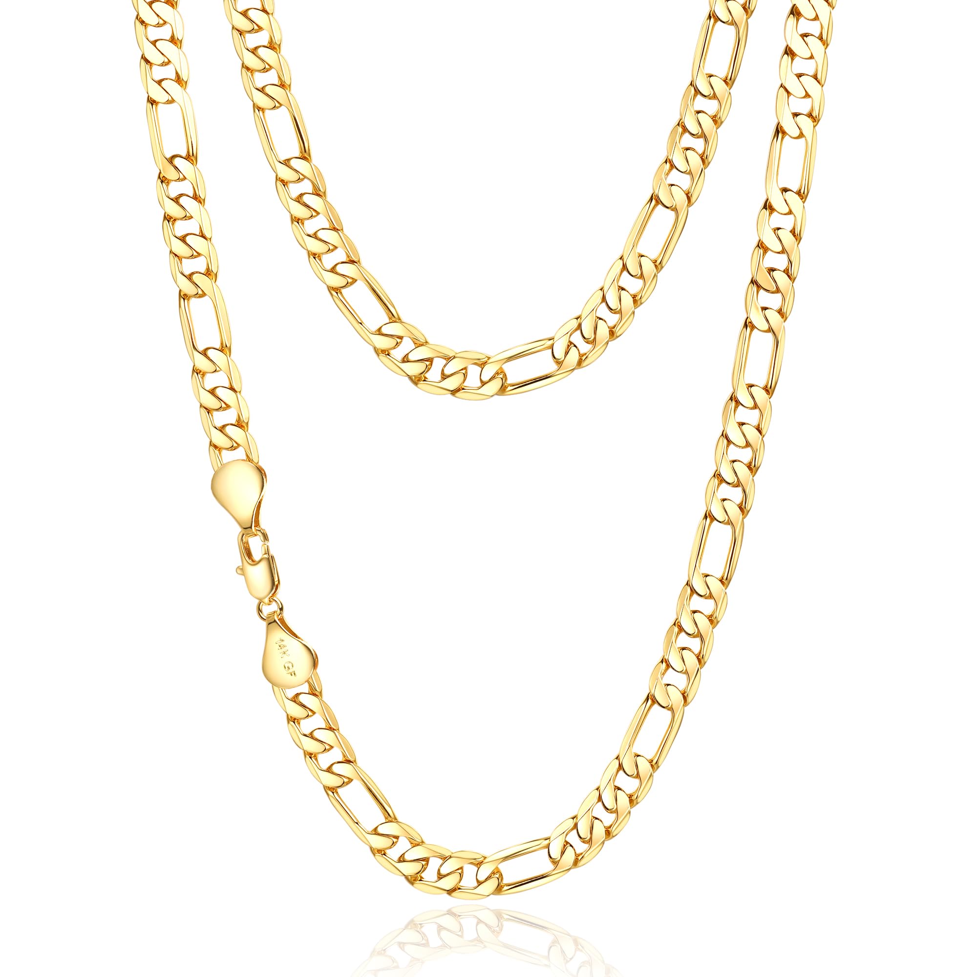 8mm Gold Figaro Link Chain Necklace 14K Gold Filled