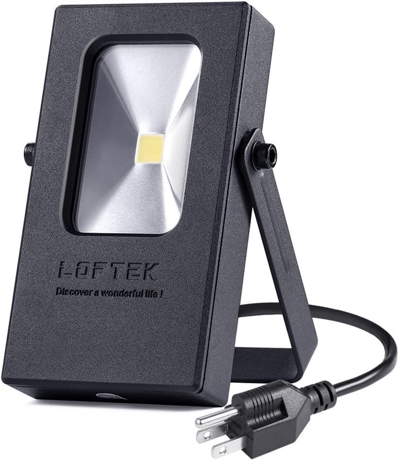 LOFTEK 10W LED Outdoor Plug in Light, 800 Lumens, Plug in Daylight White 5000K Uplight, IP65 Waterproof Outdoor Security Spotlight,Black