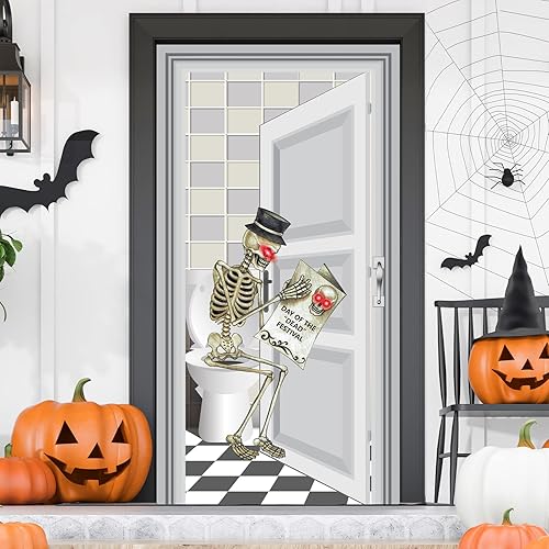 Miniatura 2 de Tatuo Cubierta de puerta de esqueleto - Decoraciones de Halloween, fondo de baño, suministros de fiesta en interiores, 30 x 60 pulgadas