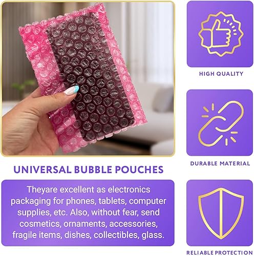 Miniatura 4 de APQ - Bolsas de burbujas rosas de 4 x 3.5 pulgadas, paquete de 25 bolsas de burbujas resistentes autoselladas, acolchadas y resistentes al agua,