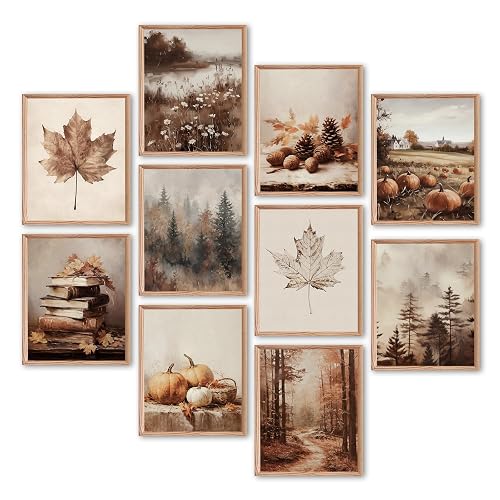 Benjia 10Pcs 8x10 inch Fall Wall Art Prints, Retro Rustic