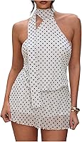 SOLY HUX Women's Polka Dot Backless Halter Mini Dress Sleeveless A-Line Summer Party Cocktail Dress