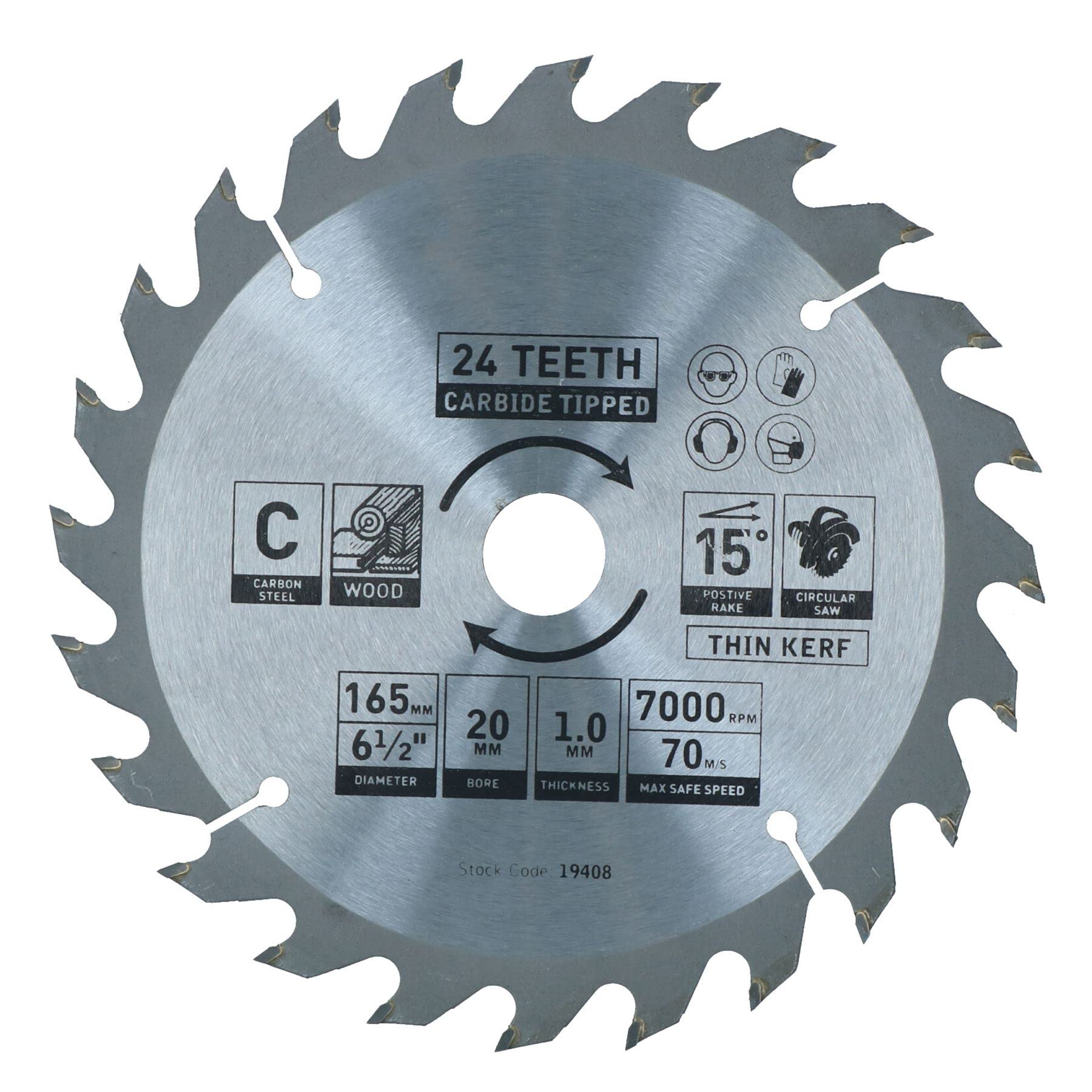 Ab Tools Circular Saw Blade 165Mm X 16 / 20Mm 24 Teeth Tct Cutting Disc Wood 1Pc