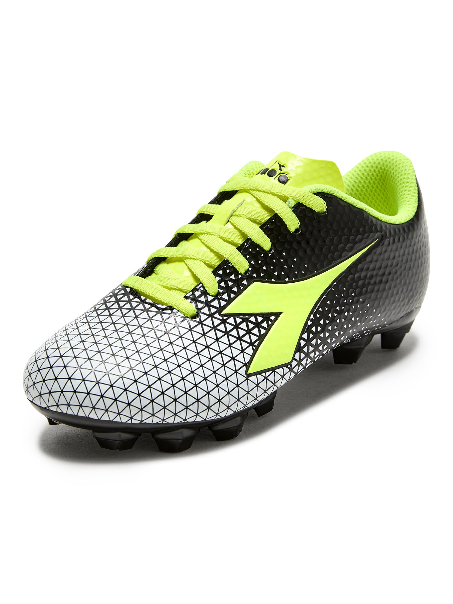 Diadora Cattura Youth Firm Ground Soccer Cleats, Little/Big Kid Sizing, Perfected for Natural and Artificial Playing Surfaces, Black/Yellow/White, 8 Little Kid