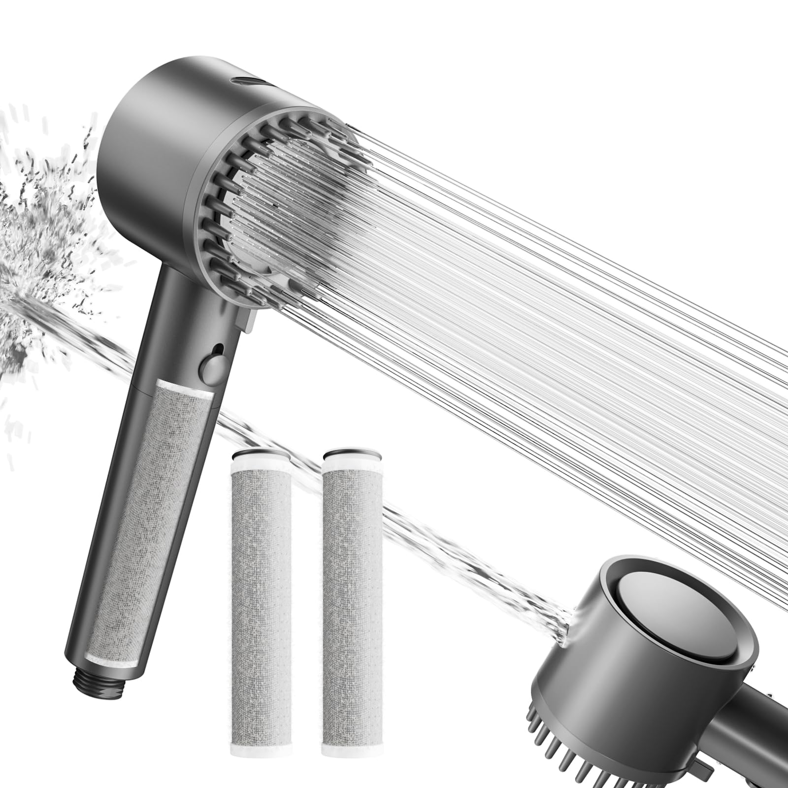 Cobbe Filter Shower Head with 3 Pack 2.0 Carbon Shower Filter, Hard Water High Pressure Shower Head with 20 Stage Filter, 4+1 Spray Mode Powerful Built-in Power Wash for Remove Chlorine, Grey