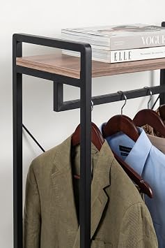 Decorative Multi-purpose Metal Stand Wooden Shelf Dress Hanger Shoe Rack Portable Coat Rack Wardrobe