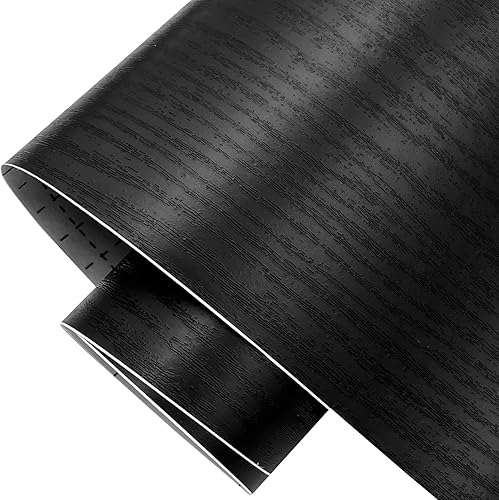 Yifely Papel autoadhesivo para cubrir cajones de madera, color negro sólido, revestimiento de estantes, puerta, encimera, gabinete, 17.7 pulgadas x