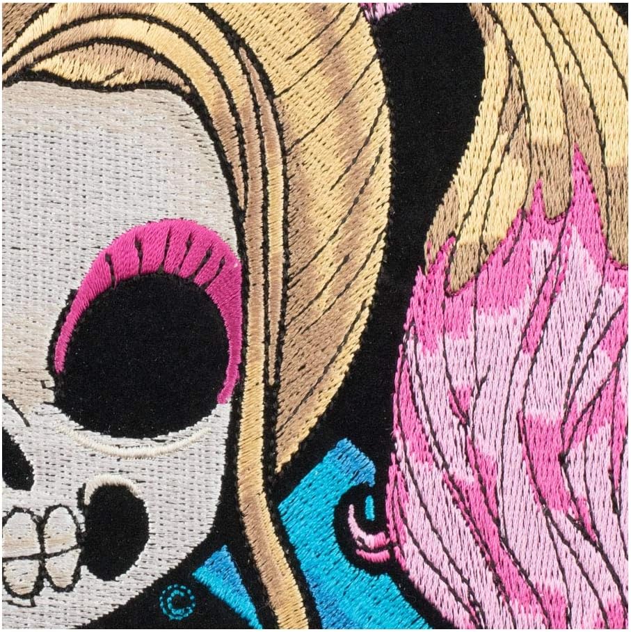 PatchStop Skull Bones Pigtails Pink Blue Iron On Patches for Clothing Jeans - 8.75x8.5in Large DIY Sew On Back Patch for Jackets Bags - Embroidered Decorative Girly Skull Patches