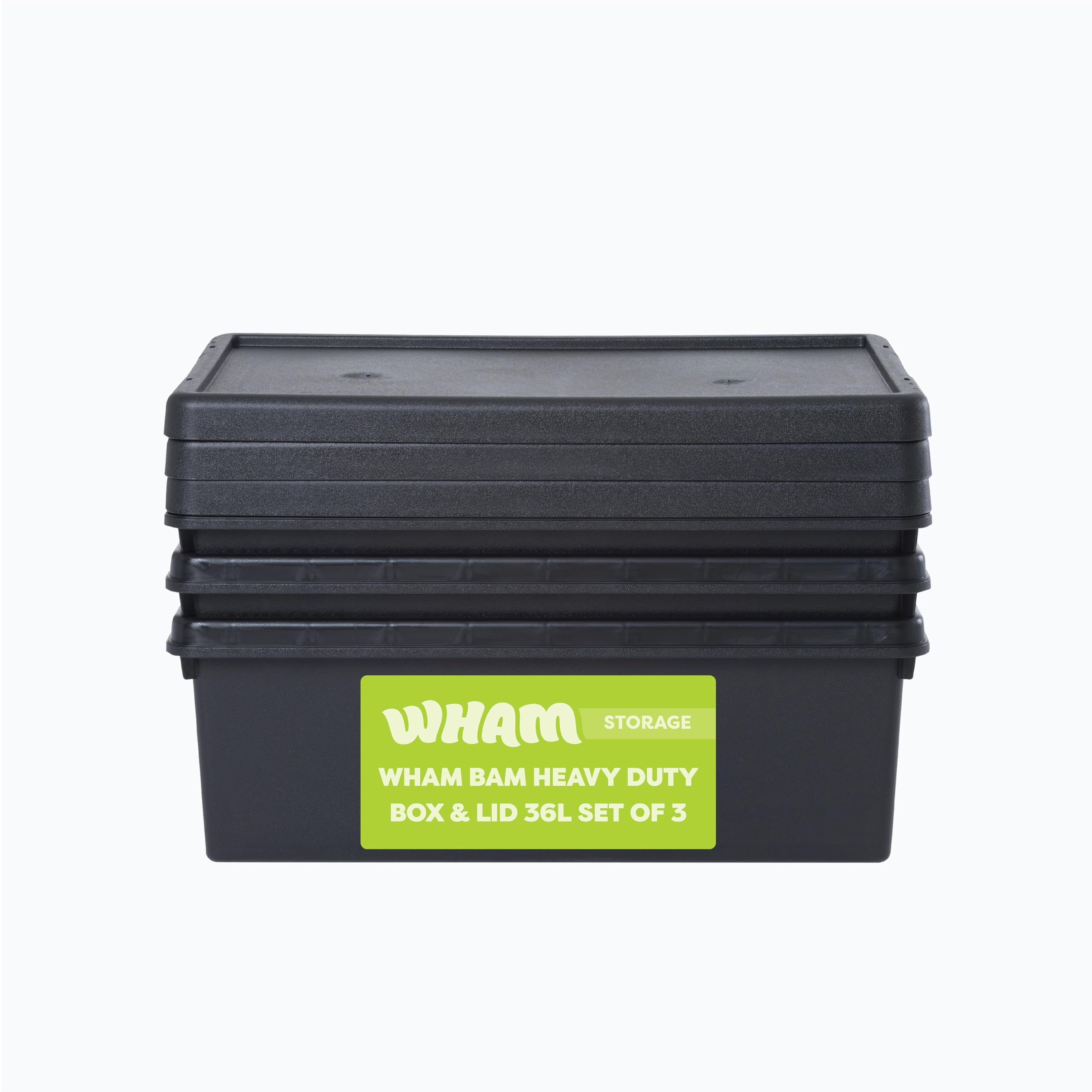 Wham Bam 3 x 36L Heavy Duty Boxes with Lids | Eco-Friendly Storage | Ideal for Tools, DIY & Outdoor Gear | 100% Recycled Plastic | Made in UK โ image 1