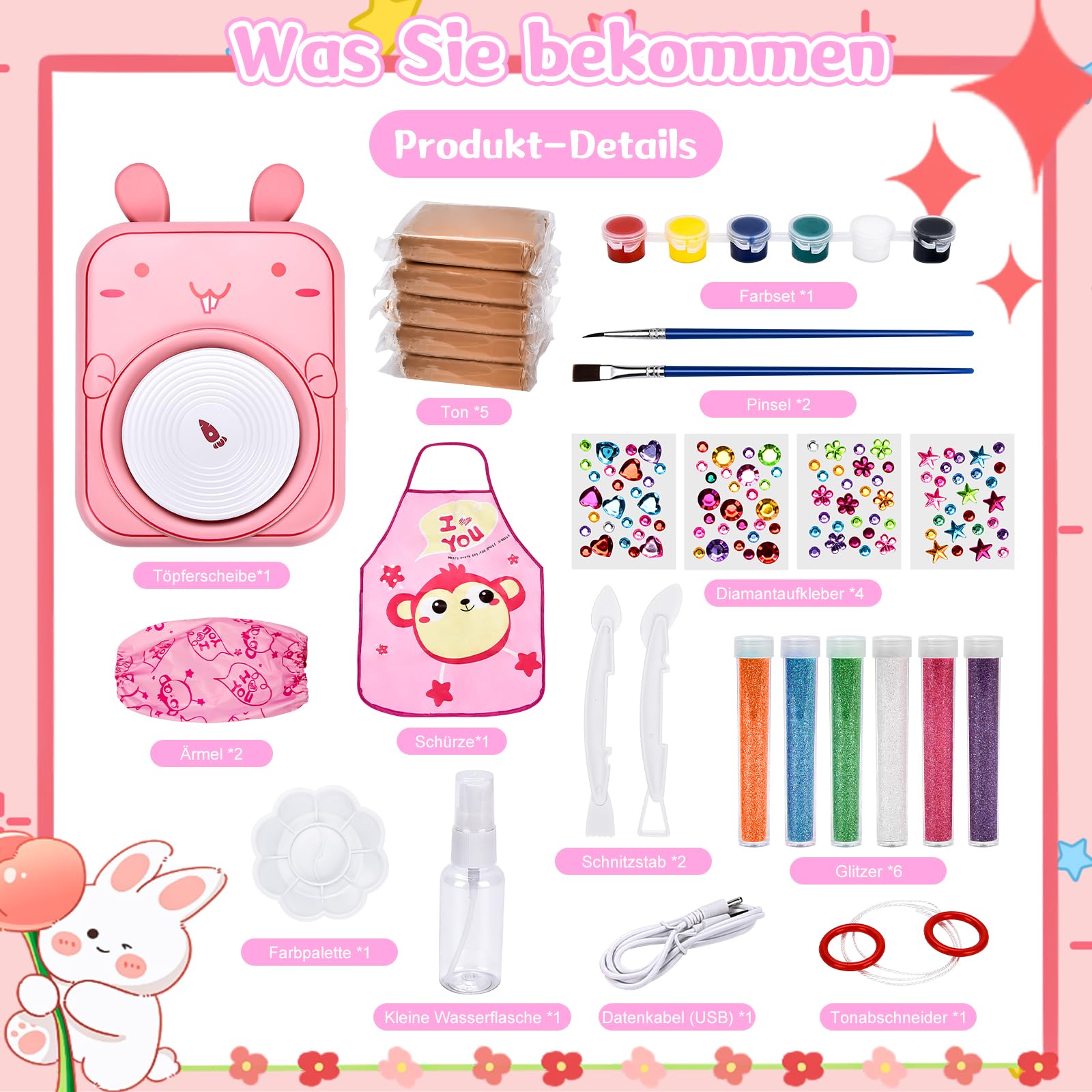 IEEILULU Potset voor kinderen, elektrische pottenbakkersschijf voor kinderen, mini pottenbakkersschijf met potklei, kleuren, diamant stickers, klei töpfern knutselset DIY cadeaus voor meisjes (katten