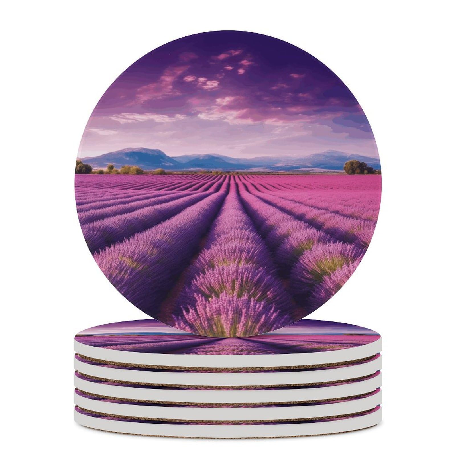 Dessous de verre céramique absorbant liège table motif lavande x6