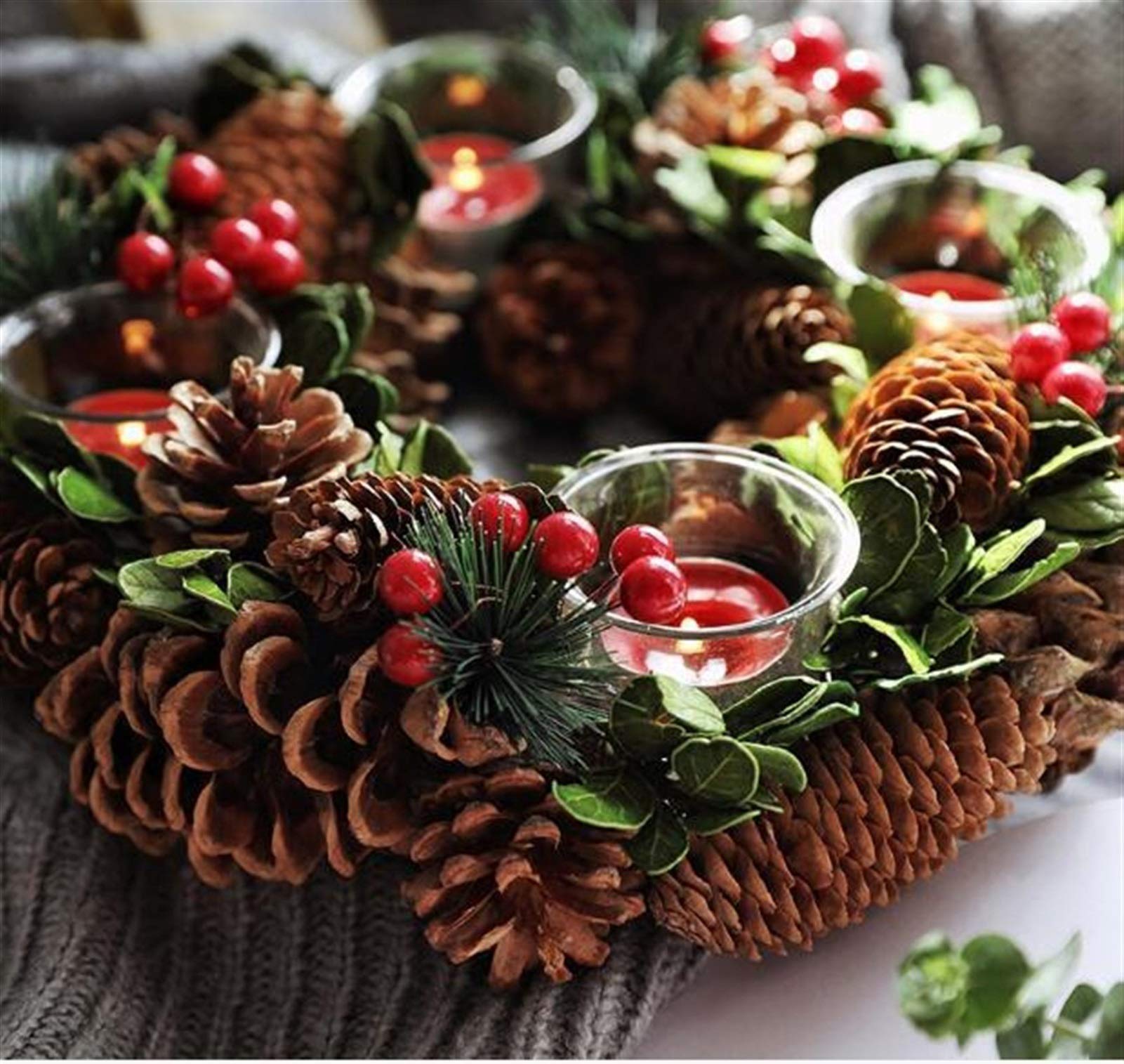 Wieniec bożonarodzeniowy Wystrój rustykalny Wianek Domowy świecznik Świąteczna ozdoba na środek stołu Wystrój stołu Natal Świeca świąteczna Pierścień Dekoracja zimowa Wień, wieniec bożonarodzeniowy