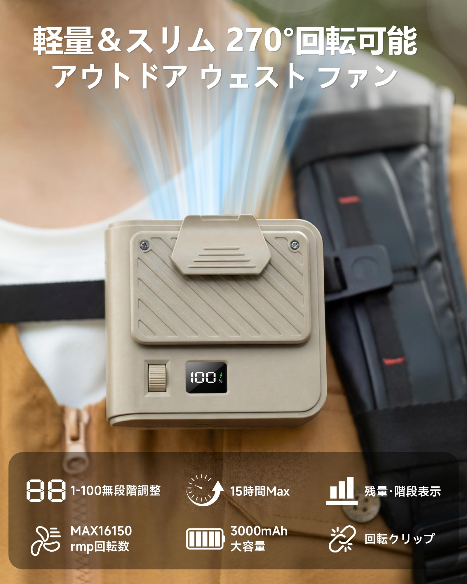 Amazon | ベルトファン 腰掛け扇風機 強力 【2026新改良・軽量＆スリム