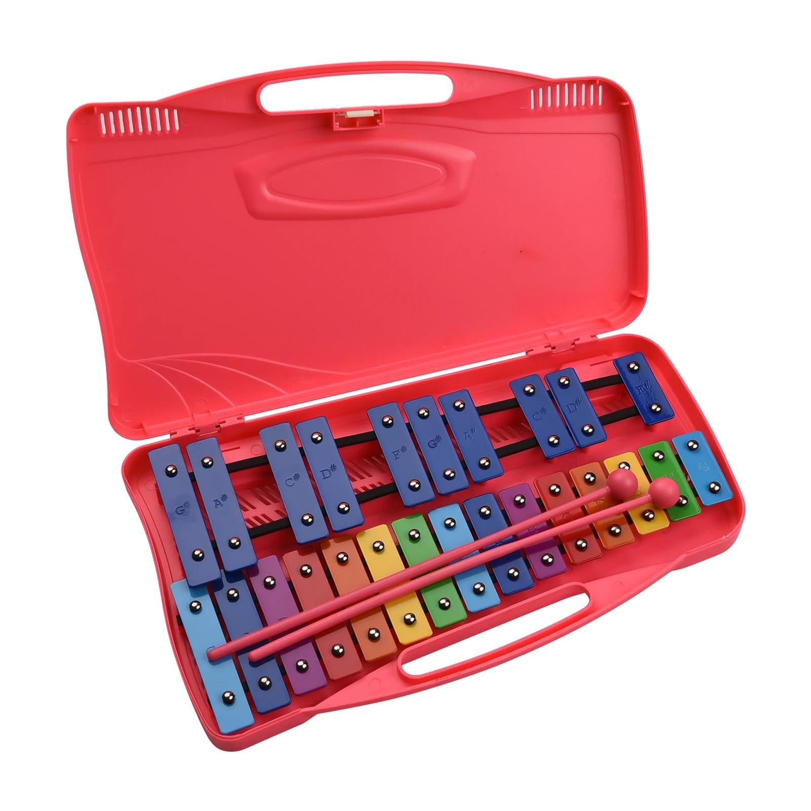 Strumento a percussione xilofono glockenspiel da 25 note con custodia in plastica rosa Kit Glockenspiel Professionale
