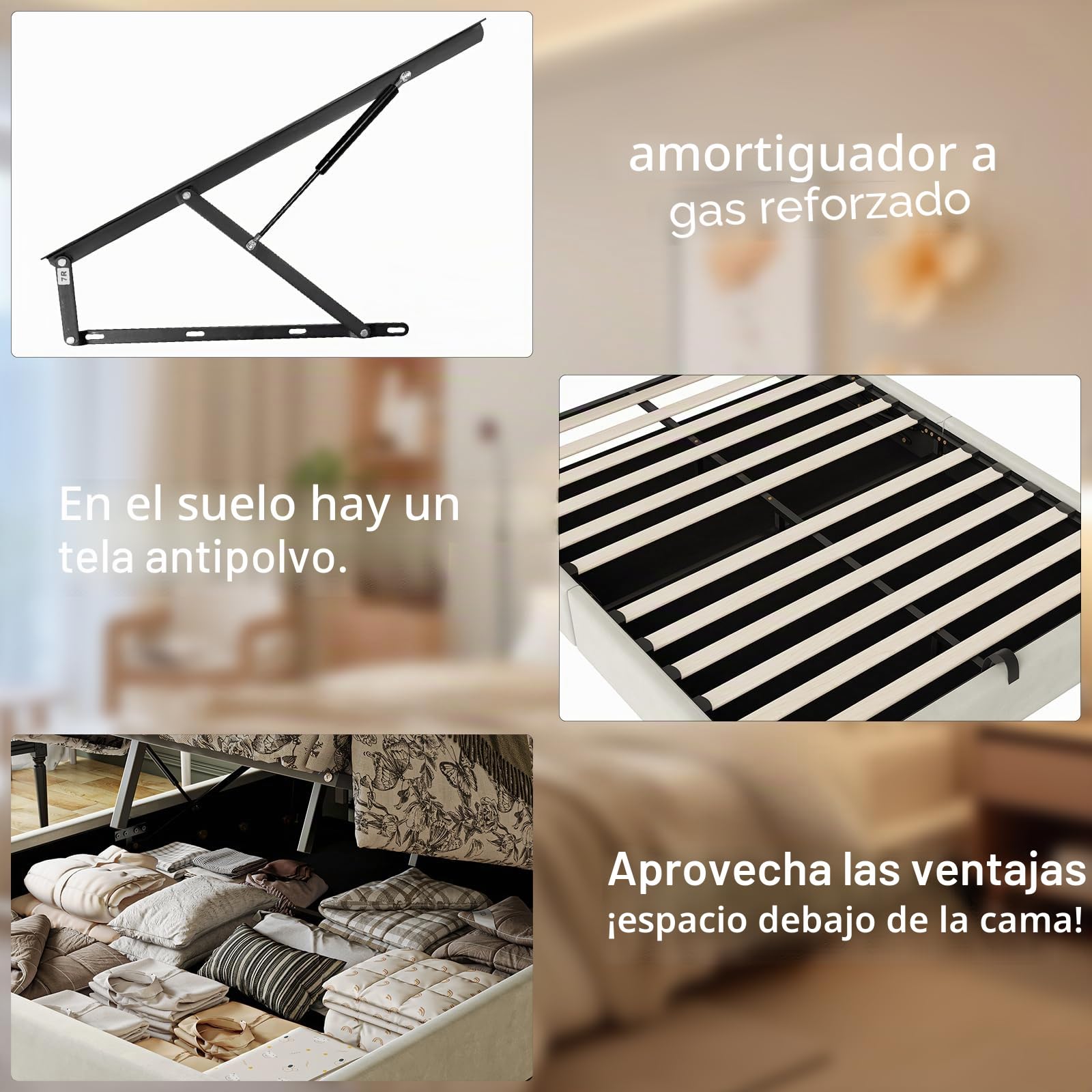 Camas Matrimoniales 160x200 con Almacenaje, Tira LED y USB C, Cama Canape Hidráulico con Alfombra Antipolvo y Cabecero Almacenaje Multifuncional,Cama Tapizada en Terciopelo,Somier Madera 500kg,Beige