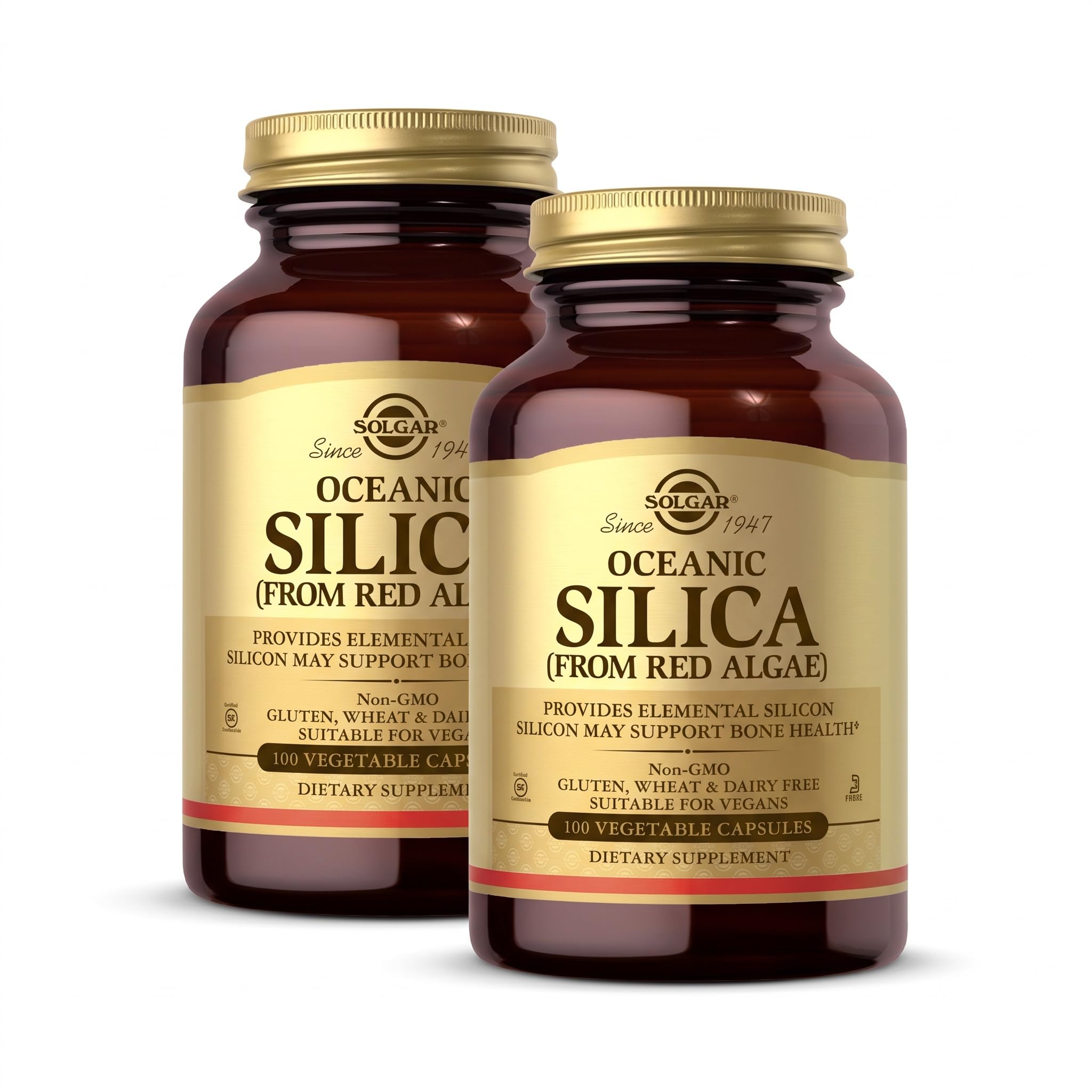 Solgar Oceanic Silica from Red Algae 25 mg,100 Vegetable Capsules - Excellent Source of Calcium,Supports Bone Health - Non-GMO,Vegan,Gluten Free,Dairy Free,Kosh