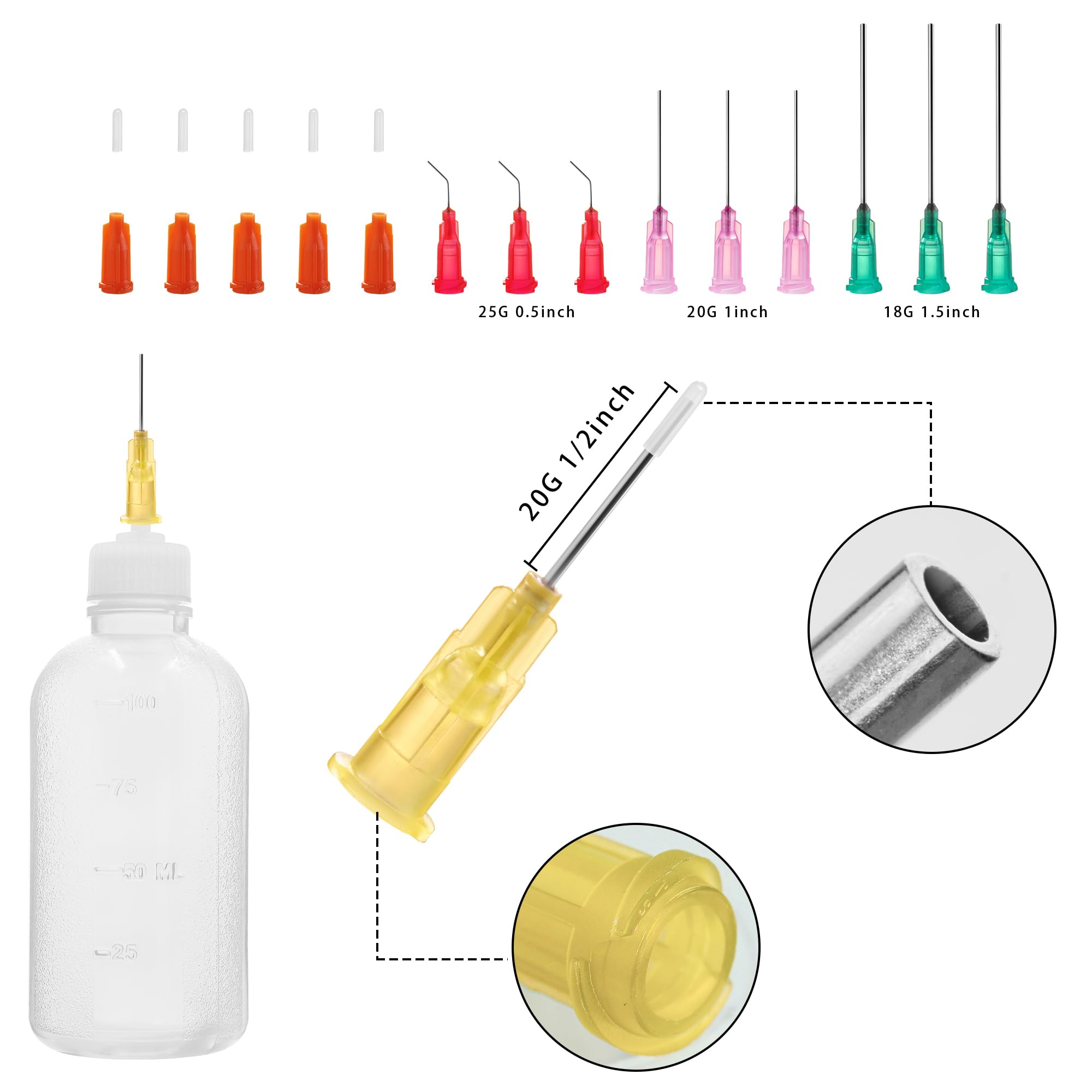 Botella aplicadora de punta de precisión de 100 ml, con aguja de punta roma y tapa, botella de 18 G, 20 G, 25 G, botella de punta de aguja, botella cuentagotas de aceite, botellas de pegamento con
