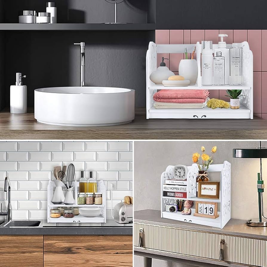 Desk Hutch, Desktop Bookshelf With 5 Shelves, Wood Desk Shelf For Computer, 3-Tier Desktop Bookshelf Organizer For Home Office Dorm, White