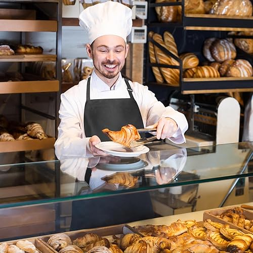 Miniatura 6 de Paquete de 3820 delantales negros para cocinar, delantales de chef para mujeres y hombres con bolsillos, delantales ajustables a granel para barbacoa