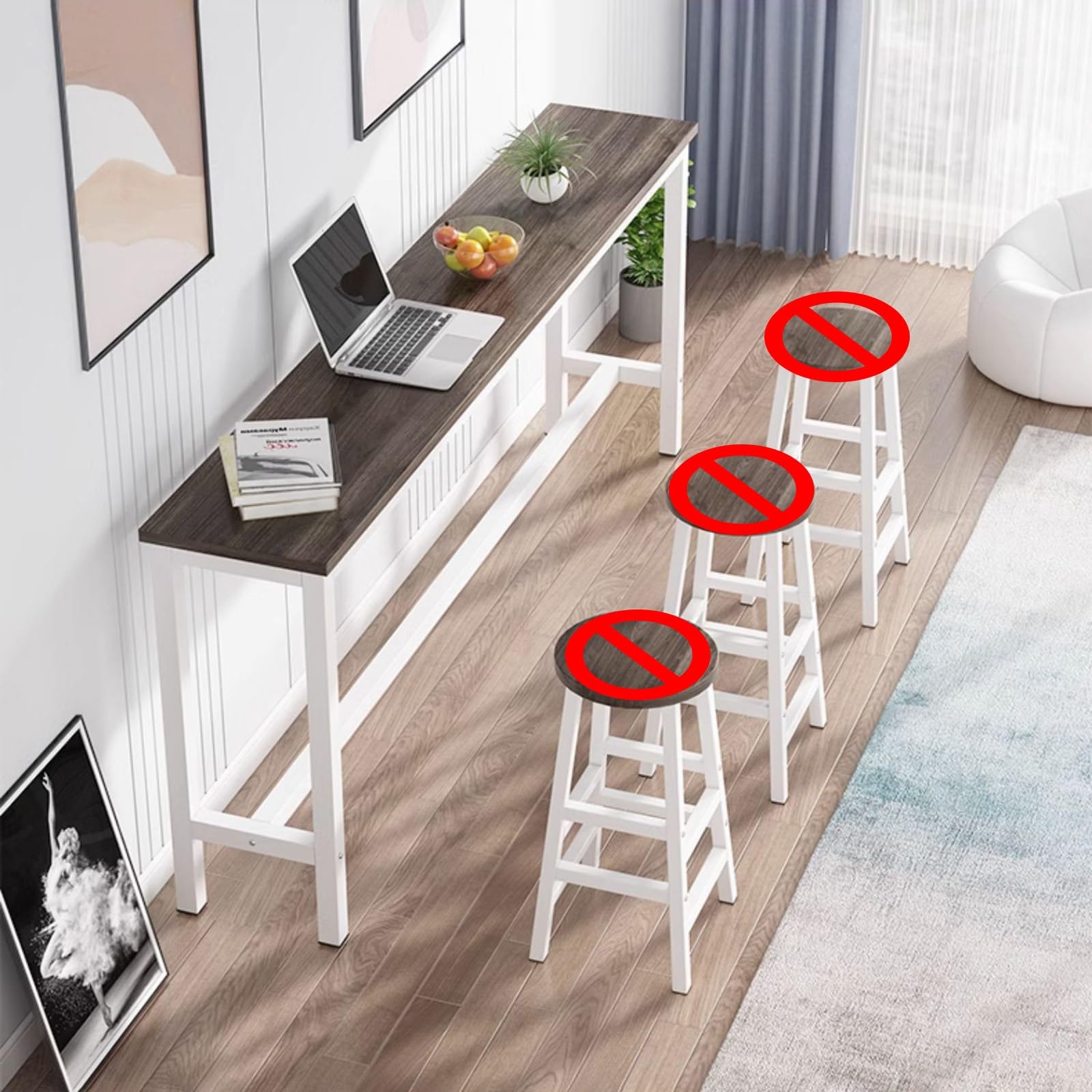 Table de bar rectangulaire en bois massif pour usage commercial et domestique, bureau de 2,5 cm d'épaisseur avec support en métal, forte capacité de charge