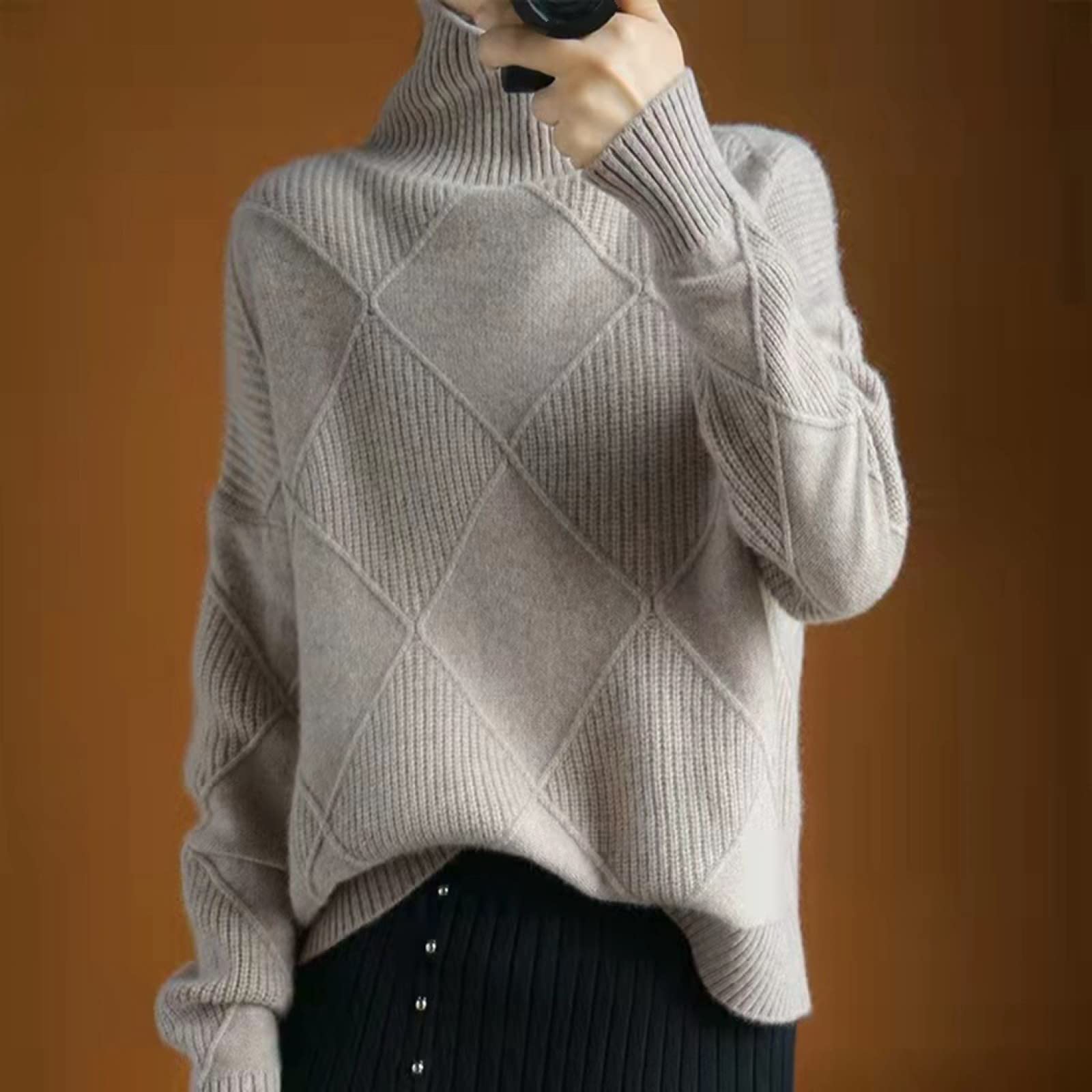 Suéter De Las Mujeres - Suéter De Cuello Alto De Invierno Para Mujer Calor De Moda Pulóver Grueso Camisa De Punto Suelta Camisa De Cachemira Suave Estiramiento Elegante Color Sólido Regalo De C
