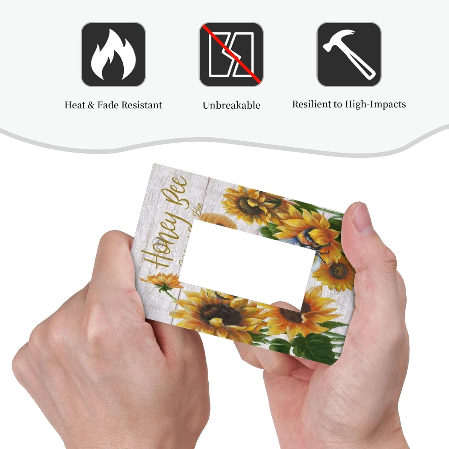 Rustic Wooden Sunflower Bee Oil Painting Single Rocker/Decora Wall Plate 1 Gang Light Switch Cover Plate Decorative GFCI Outlet Cover for Farmhouse Bathroom Bedroom Living Room Decor