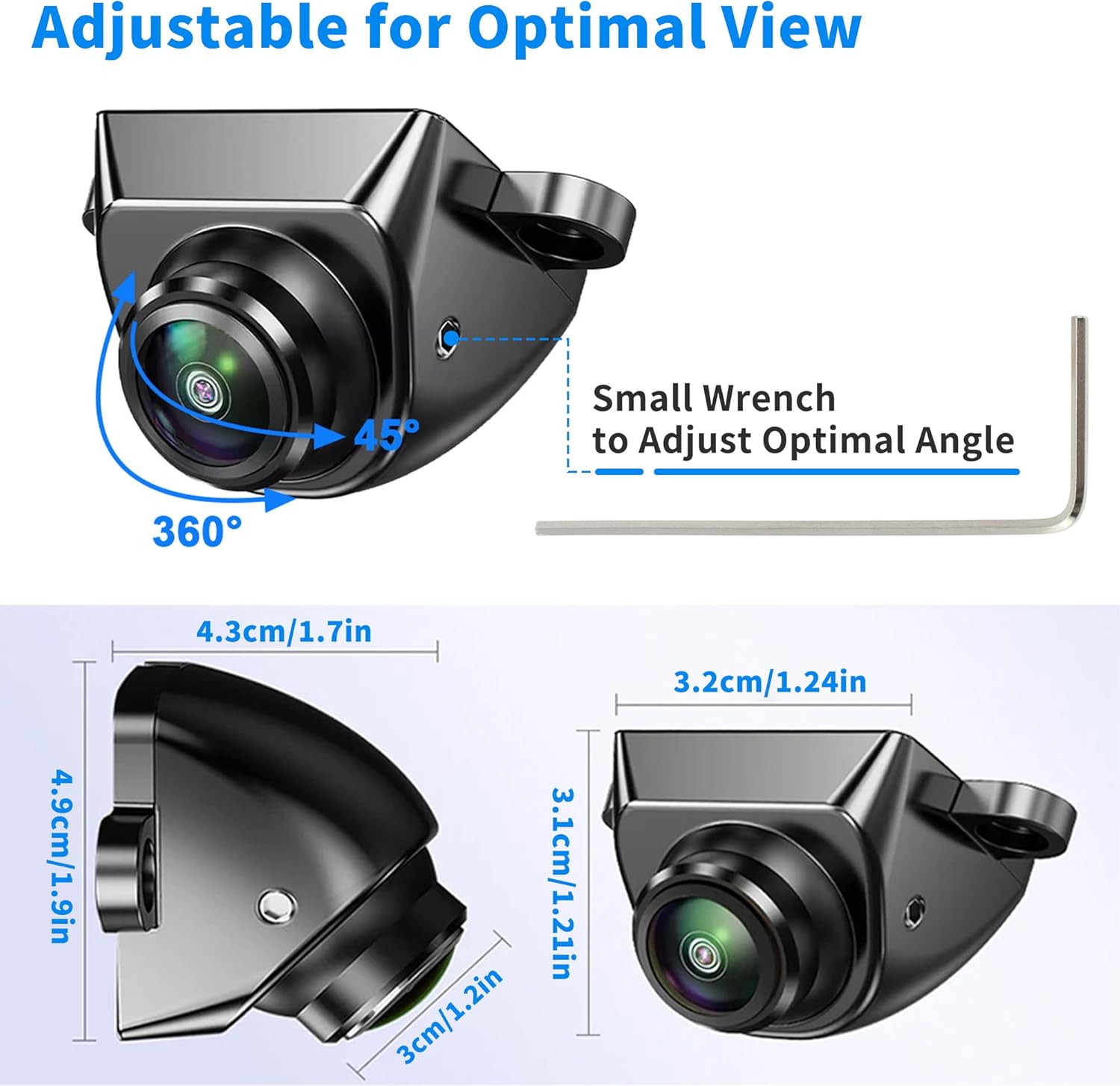 AHD1080P Car Park Assist Backup Reverse Camera with Video Format Rear Front Side View Cam Transform Adjustable Fisheye Lens Waterproof Night Vision 170 Degree Wide View