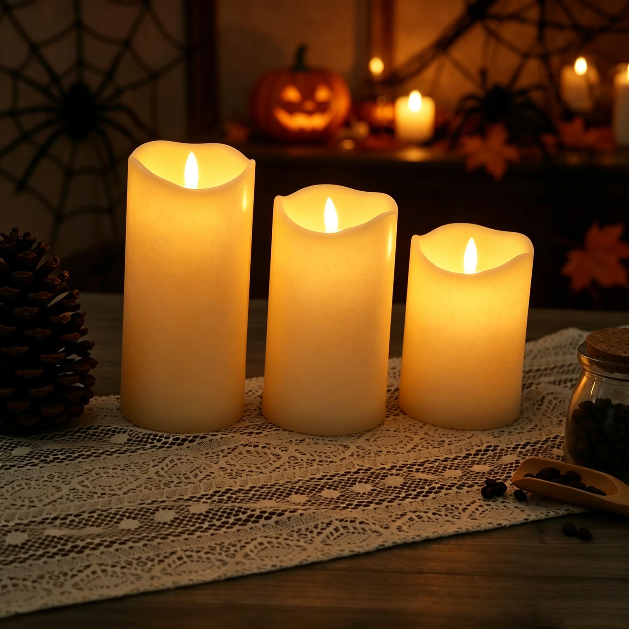 iZAN Confezione da 3 candele senza fiamma con timer integrato, funzionamento a batteria, LED 3D, stoppino nero, set per decorazione della casa, feste, matrimoni, giardino, Halloween, decorazioni