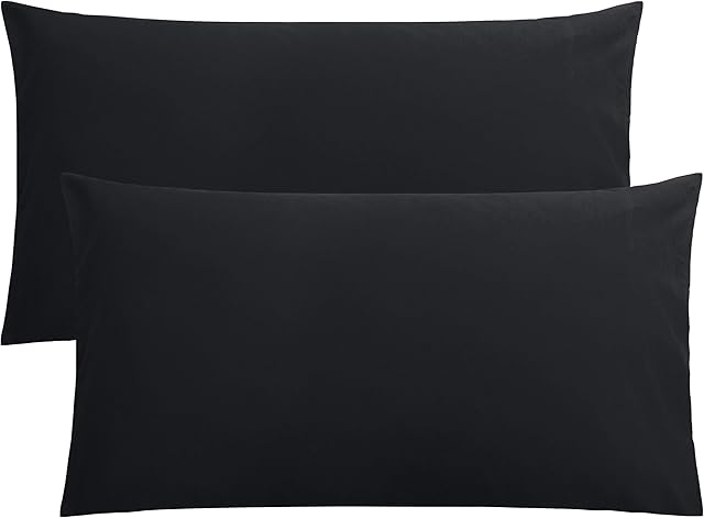 FLXXIE 2 Pack 100% Brushed 1800 Microfiber Plain King Pillowcases, Wrinkle and Stain Resistant, Soft and Cozy Envelope Closure Bed Pillow Cases, Black, 50x90 cm
